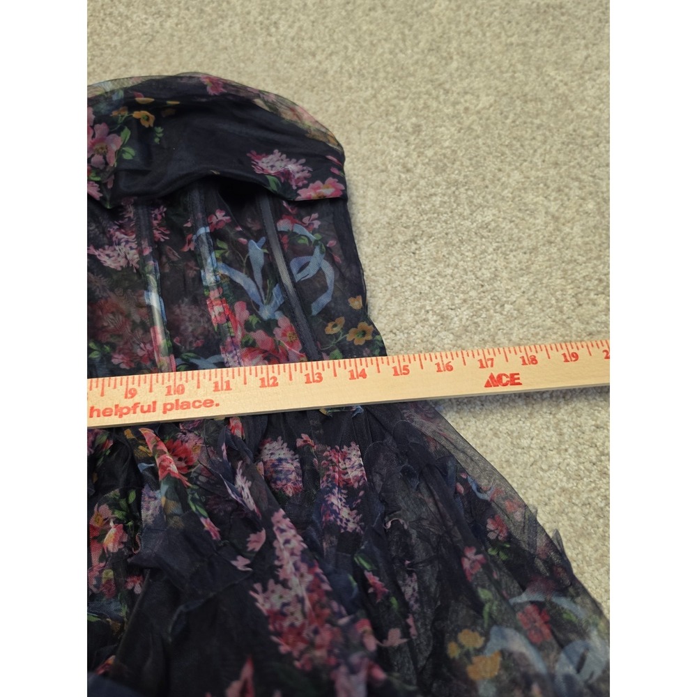 Faeriesty Womens Navy Floral Mesh Ruffled Corset Strapless Maxi Dress Sz L - Picture 9 of 10